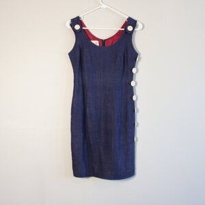 Vintage 90s Navy Blue Linen Sheath Dress 2